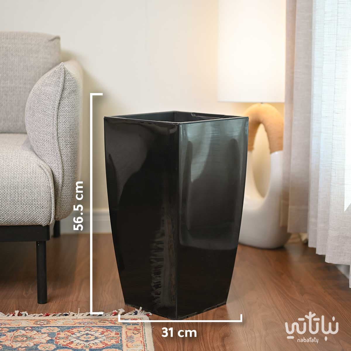 حوض نباتات ري ذاتي مستطيل طولي اسود 3
