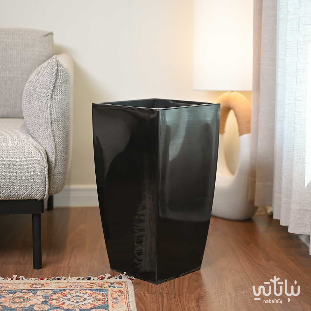 حوض نباتات ري ذاتي مستطيل طولي اسود 1