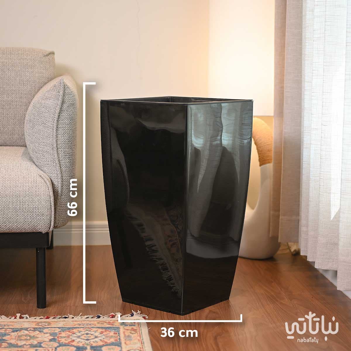 Large Black Rectangular Self-Watering Plant Pot 3
