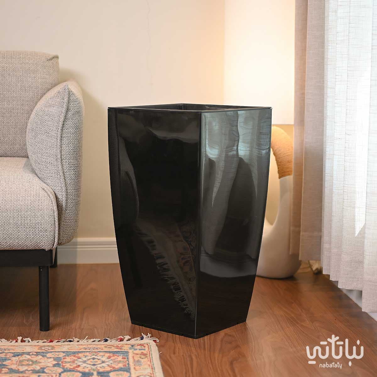 Large Black Rectangular Self-Watering Plant Pot