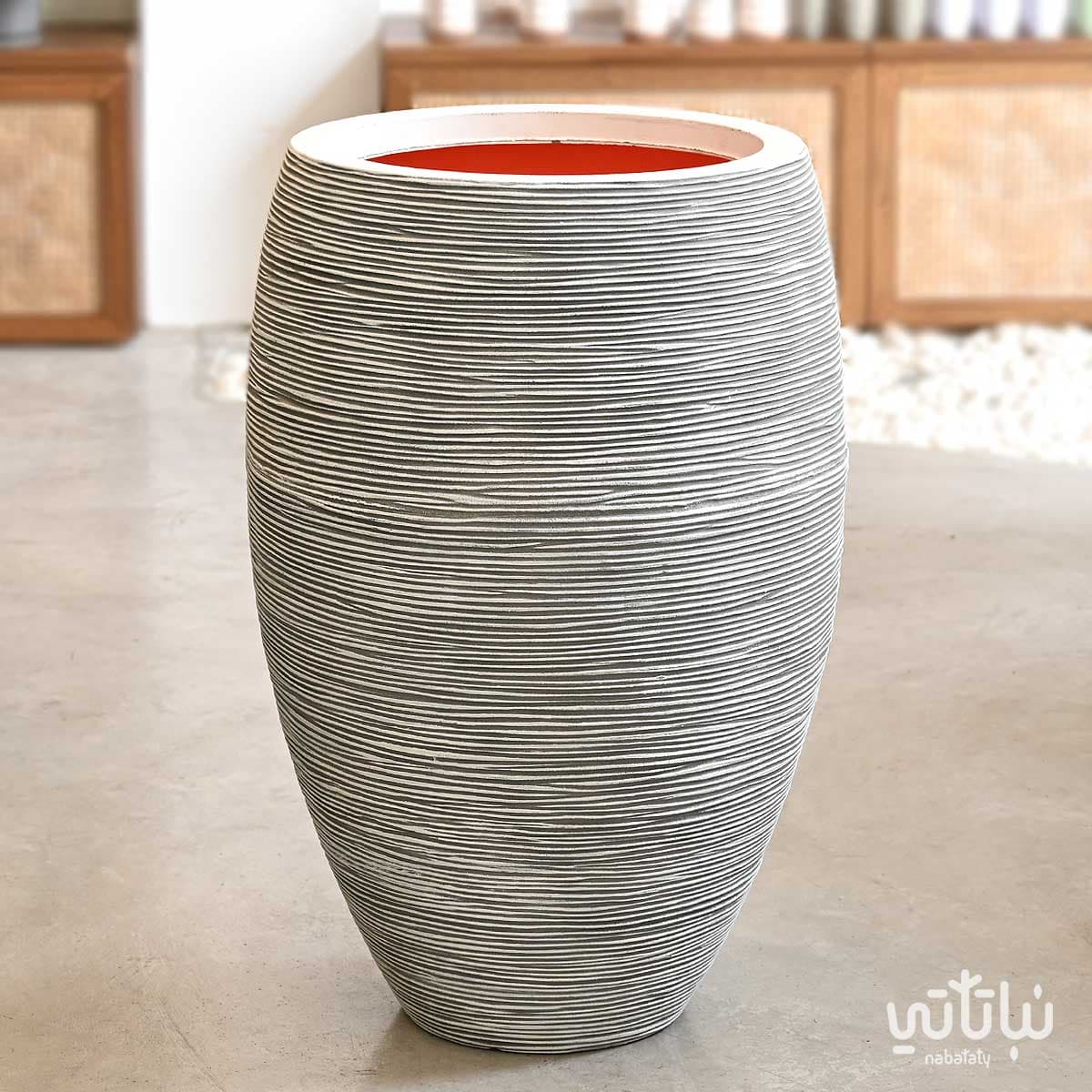 حوض كابي فايبر طولي ابيض مزخرف 55 سم 1