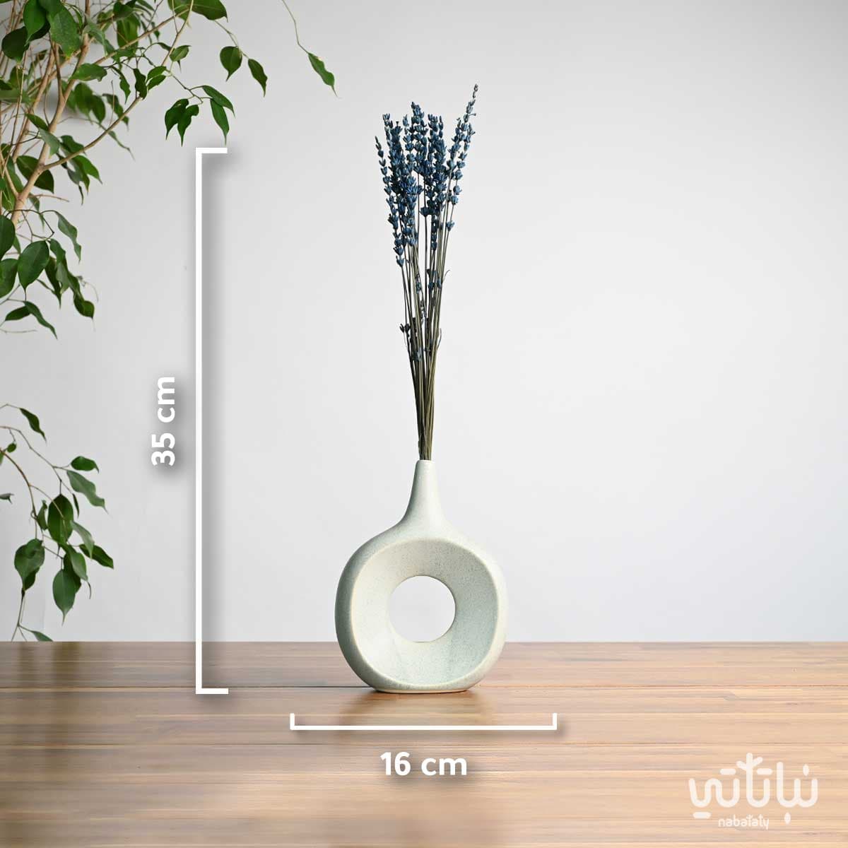 Small gray circular dried lavender vase 2