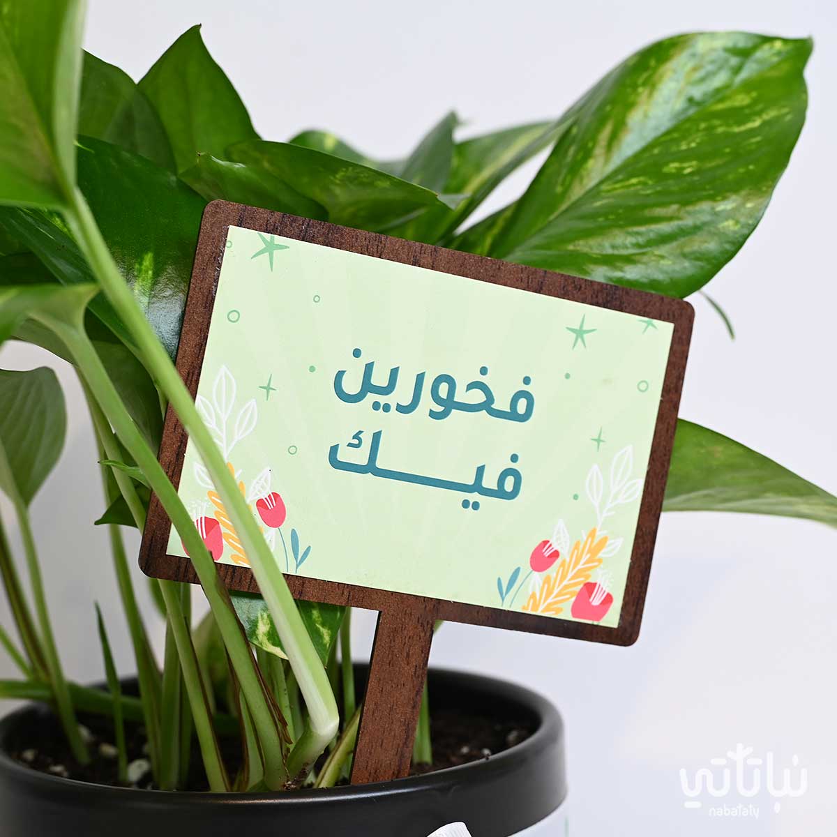 تغريسة خشبية بعبارة فخورين فيك