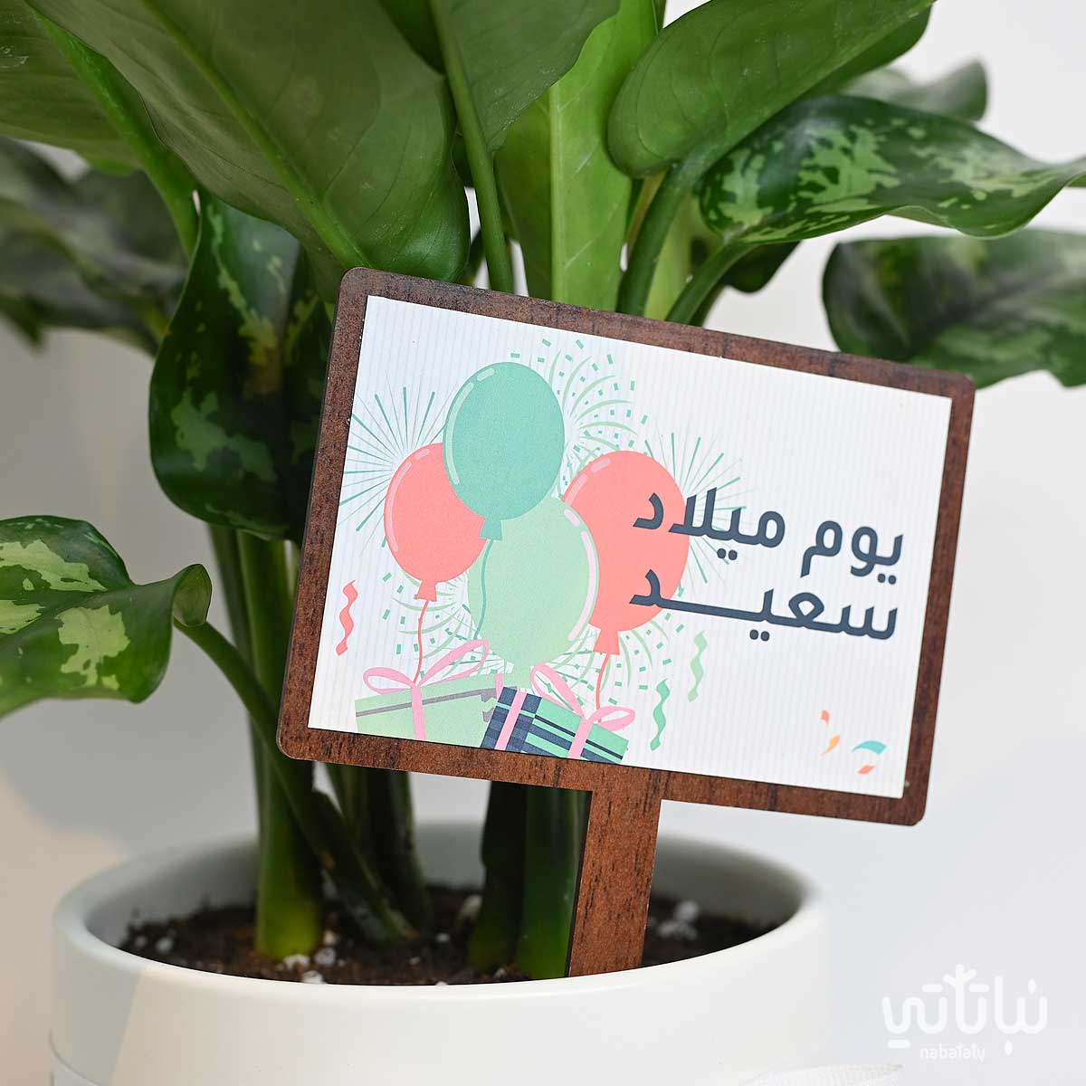 تغريسة خشبية بعبارة يوم ميلاد سعيد