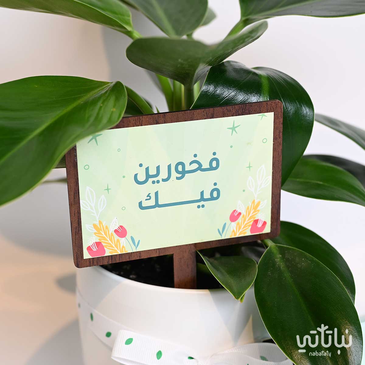 تغريسة خشبية بعبارة فخورين فيك